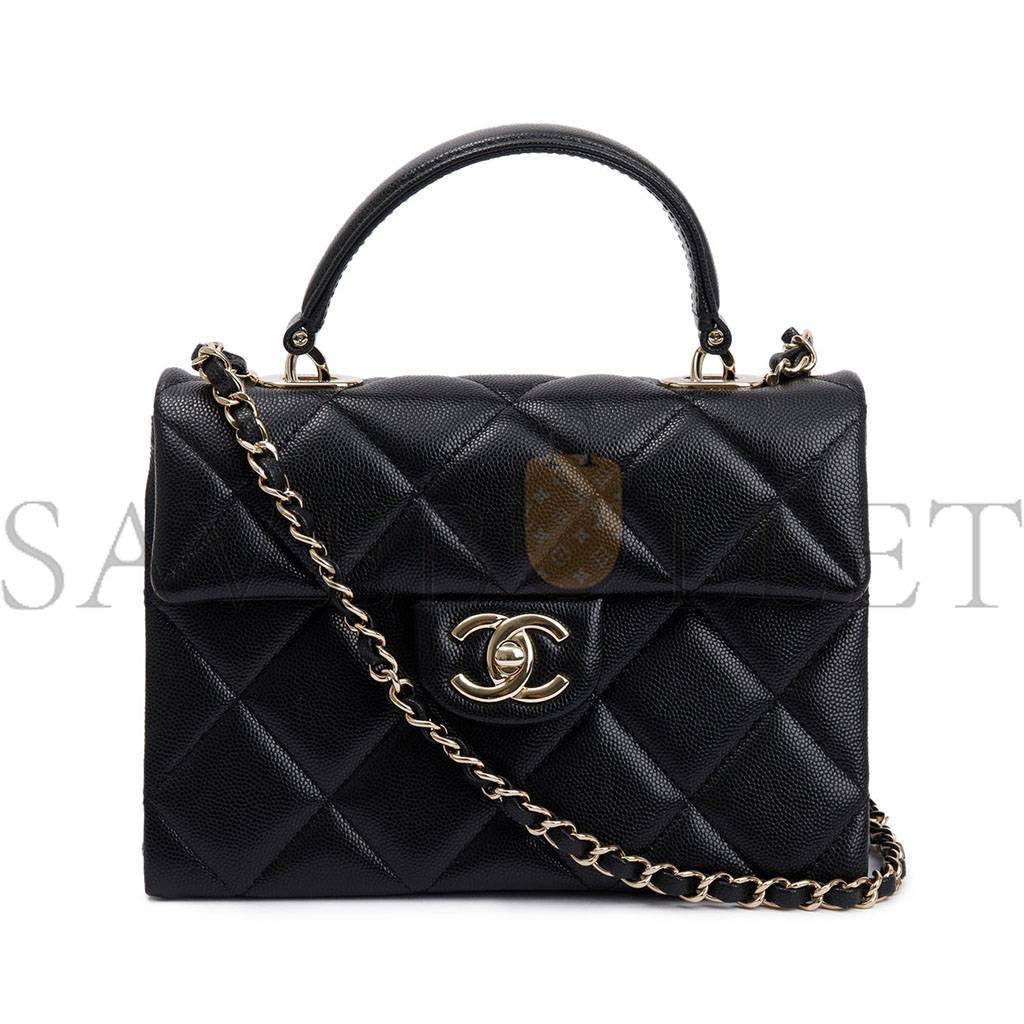 CHANEL MASTER BLACK QUILTED CAVIAR LEATHER KELLY TOP HANDLE FLAP BAG (21*16*9.5cm)